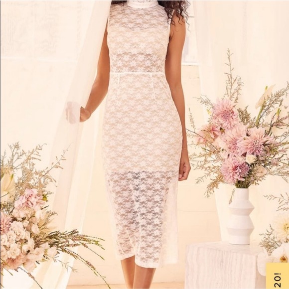 Lulus Dresses & Skirts - Lulus White Lace Mock Neck Midi Dress White Size L